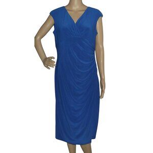 American Living Midi Dress Womens 12 Royal Blue Stretch Ruched Wrap V-neck Cap